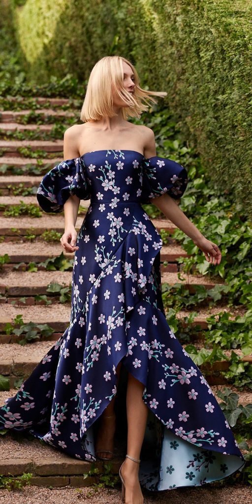 wedding guest dresses for spring navy floral with puff sleeves rosa clara