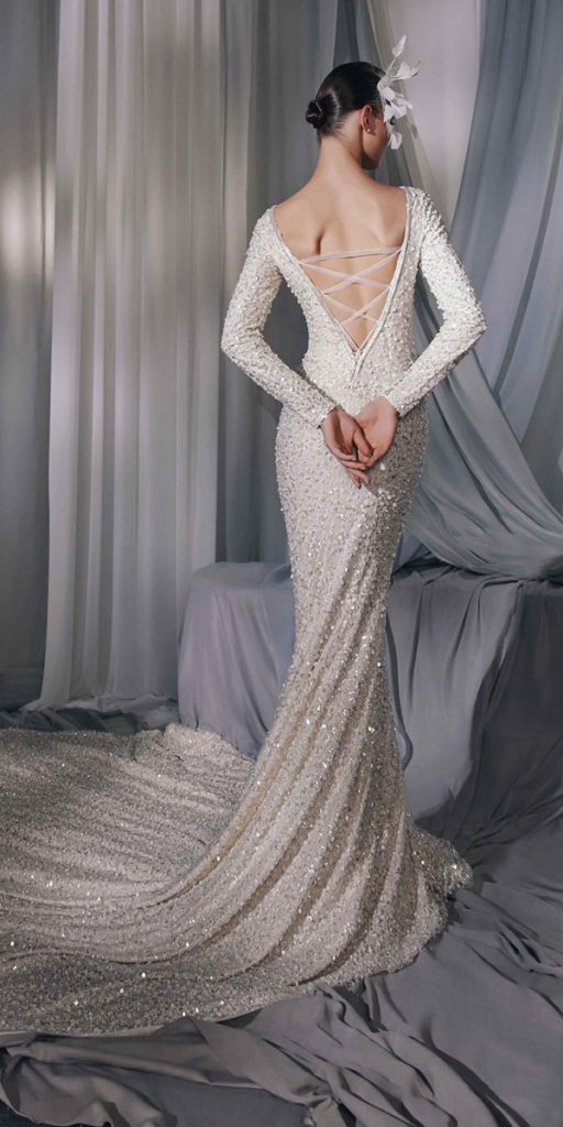  carfelli wedding dresses sheath with long sleeves sequins