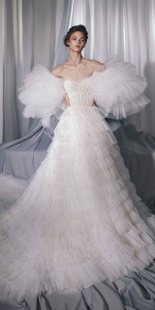  carfelli wedding dresses sweetheart neckline with puff sleeves ruffled skirt