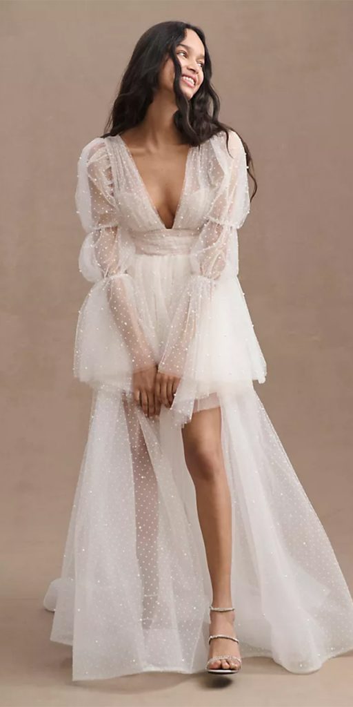high low wedding dresses with long sleeves aequins watters