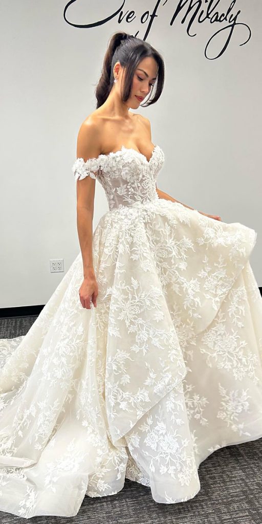 lace ball gown wedding dresses sweetheart neckline off the shoulder eve of milady