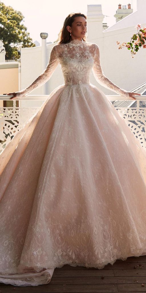 lace ball gown wedding dresses with long sleeves leahdagloria