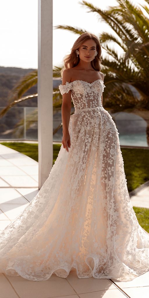 lace beach wedding dresses a line off the shoulder strapless neckline tina valerdi