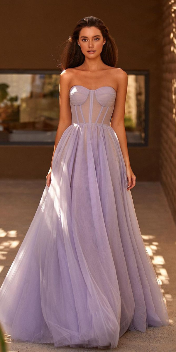 purple wedding dresses pale shade a-line gown