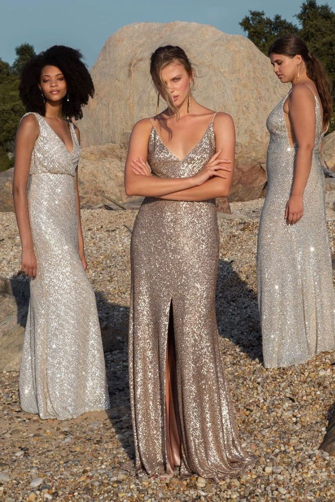 sequin bridesmaid dresses gold long gown