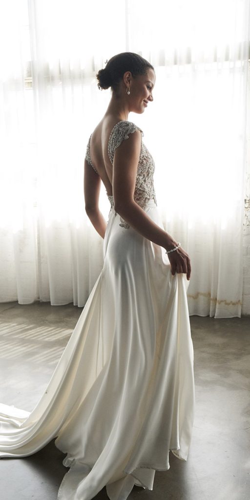 silk wedding dresses a line open back jeweled top annacampbell