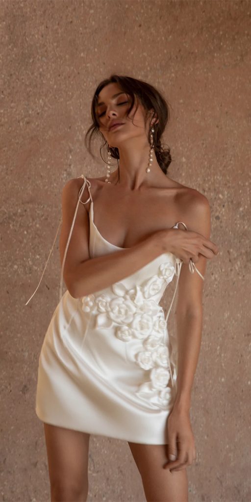 summer wedding dresses short with spaghetti straps floral appliques katherinetash