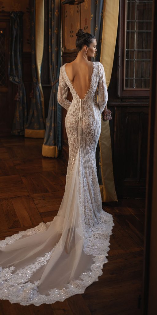 bridal gowns with sleeves sheath v back berta