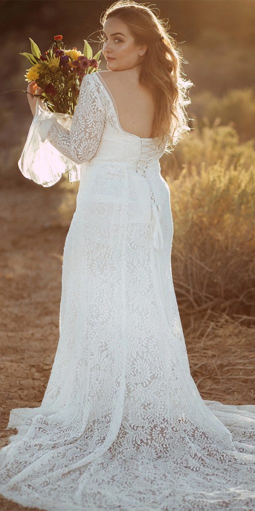 lace plus size wedding dresses sheath boho with long sleeves awbridal