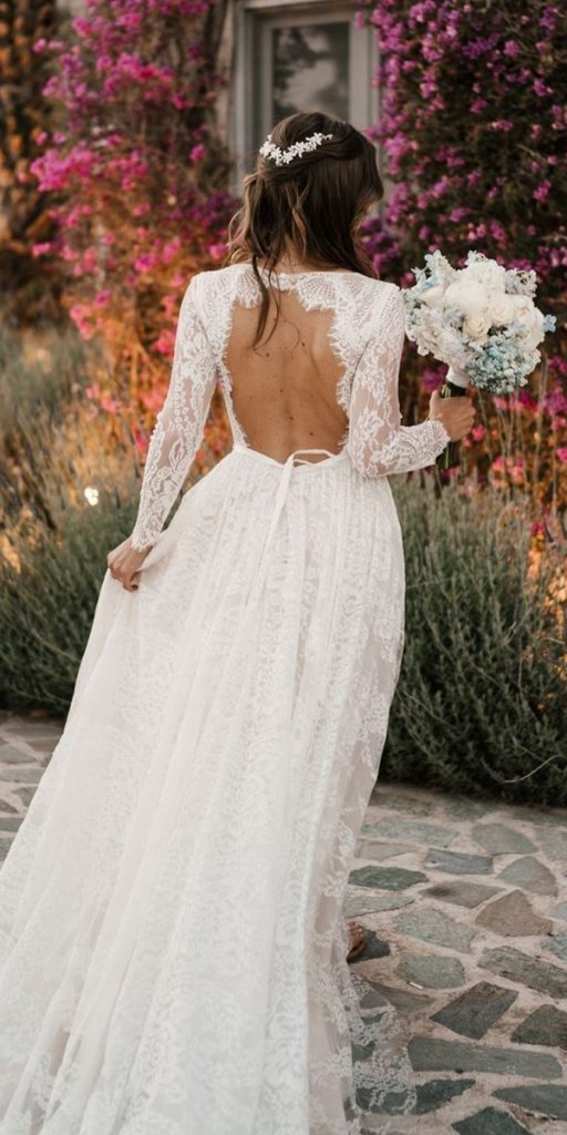 top wedding dresses boho lace open back with sleeves phosart photography