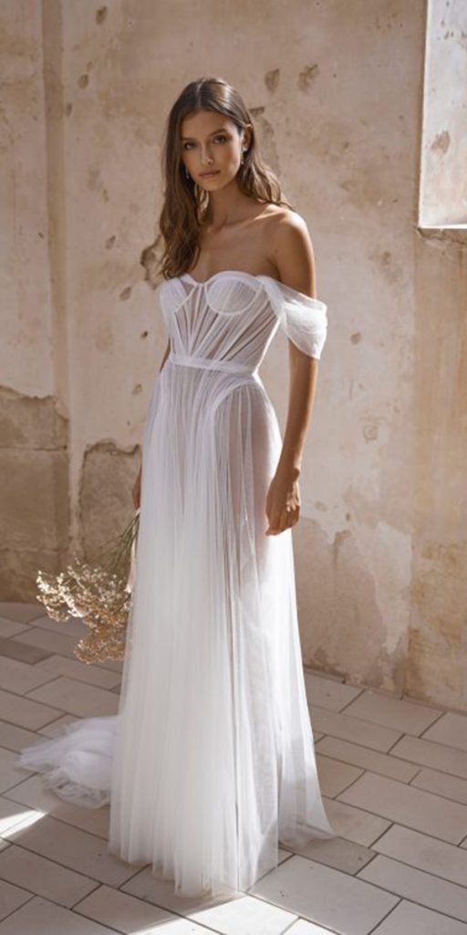 beach wedding dresses simple a line off the shoulder alonlivne