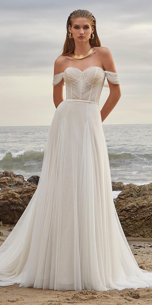 beach wedding dresses simple off the shoulder casual morilee