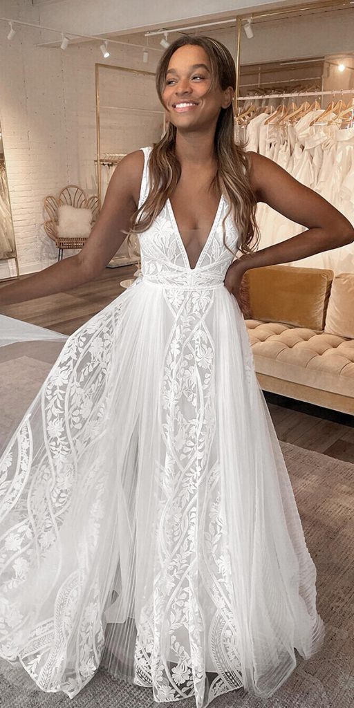 bohemian wedding dresses a line v neckline lace beach rue de seine