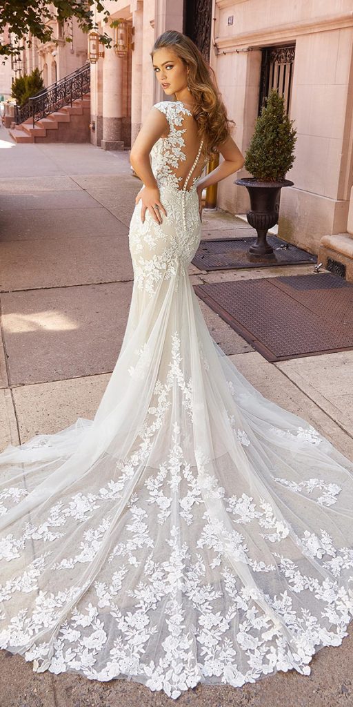 lace bridal gowns fit and flare sexy long train morilee