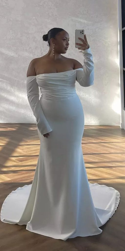 plus size simple wedding dresses off the shoulder with long sleeves made with love