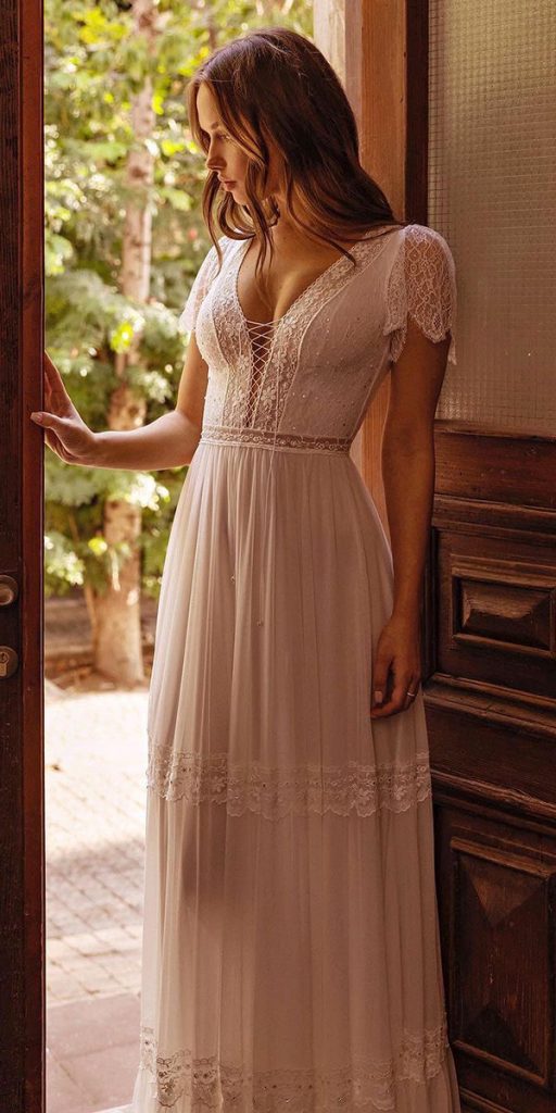rustic wedding dresses a line with cap sleeves lace asafdadush