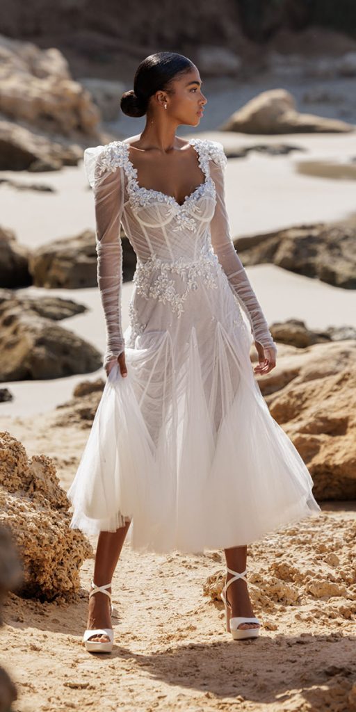 Beach tea 2025 length wedding dresses