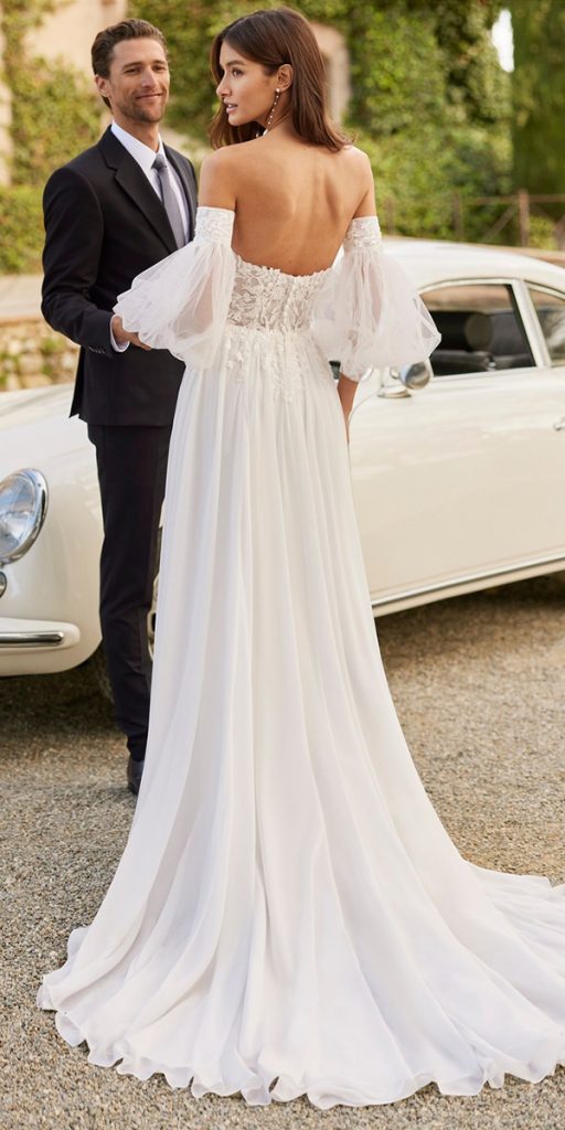 wedding dress designers a line boho with puff sleeves airebarcelona