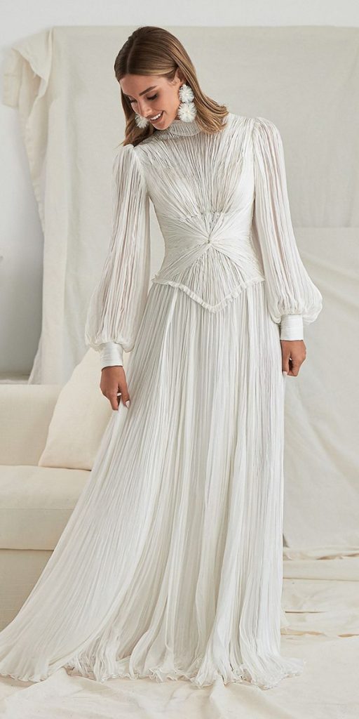 wedding dress designers a line with long sleeves modest elihavsasson