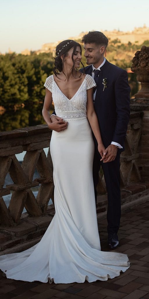  wedding dress designers sheath lace top with cap sleeves rosa_clara