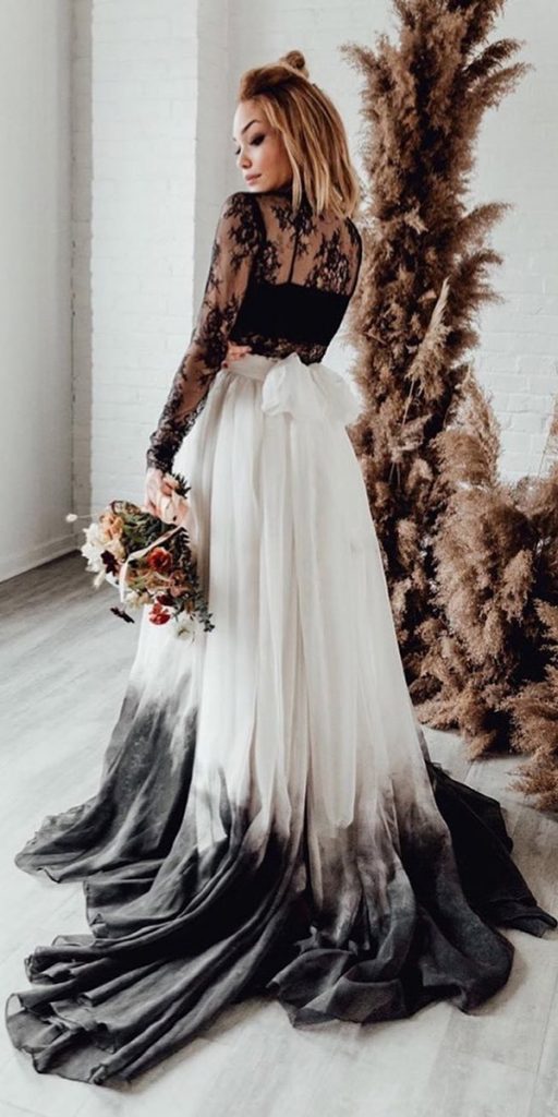black and white wedding dresses a line with long sleeves lace sweetcarolinestyles