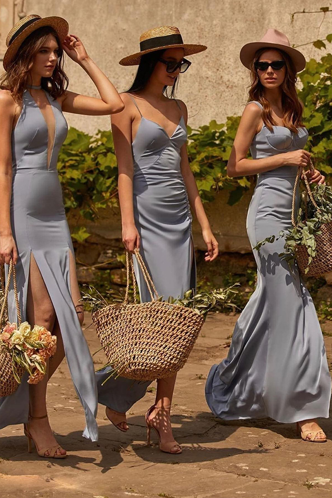 dusty blue bridesmaid dresses long simple millanova