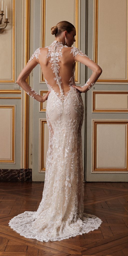 illusion long sleeve wedding dresses sheath lace with tattoo effect back galialahav