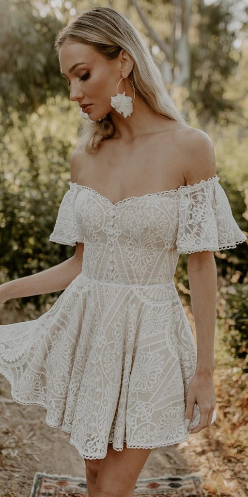lace short wedding dresses off the shoulder country boho dreamersandlovers