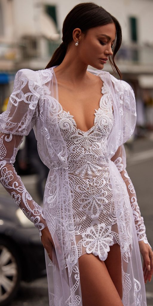lace short wedding dresses with cape sexy beach julievino