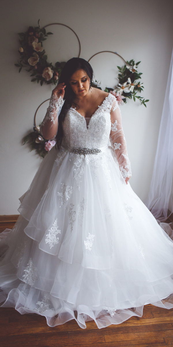 plus-size ball gowns wedding dresses with long sleeves