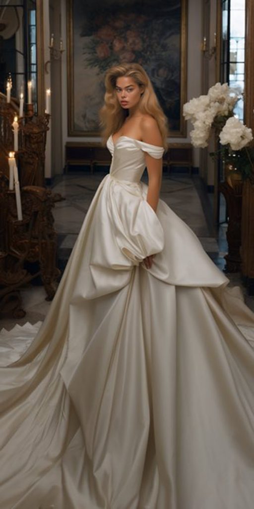 Simple Satin A-Line Wedding Dress with Deep V Neck, Backless Design,