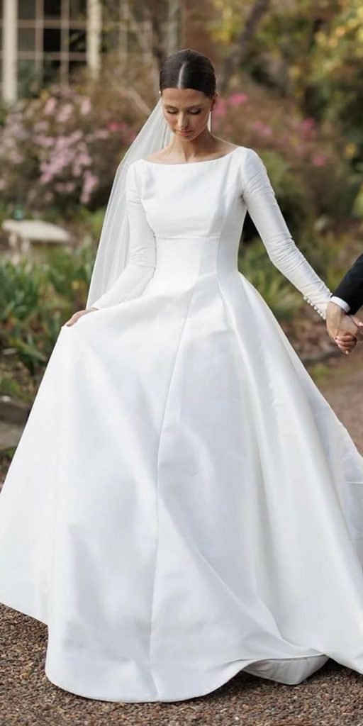 satin wedding dresses modest with long sleeves simple leahdagloria