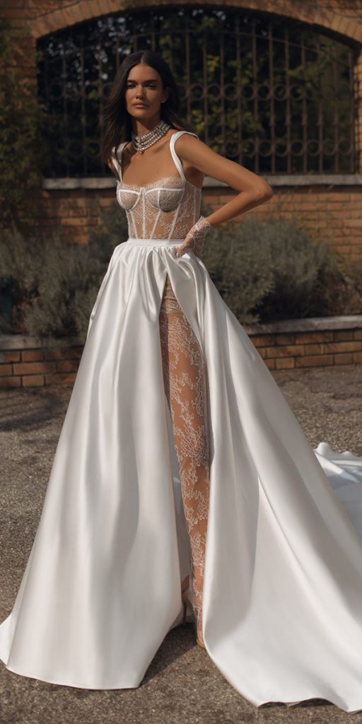 satin wedding dresses sexy modern with lace berta