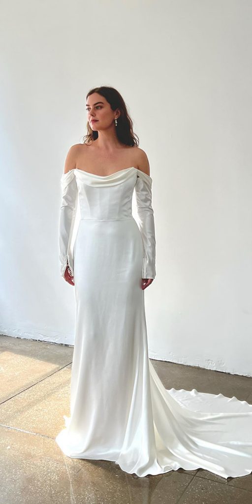 satin wedding dresses simple sheath with long sleeves alexandro grecco