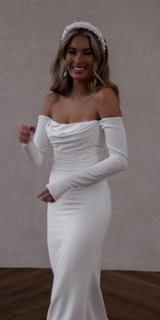 long sleeve wedding dresses simple off the shoulder made with love
