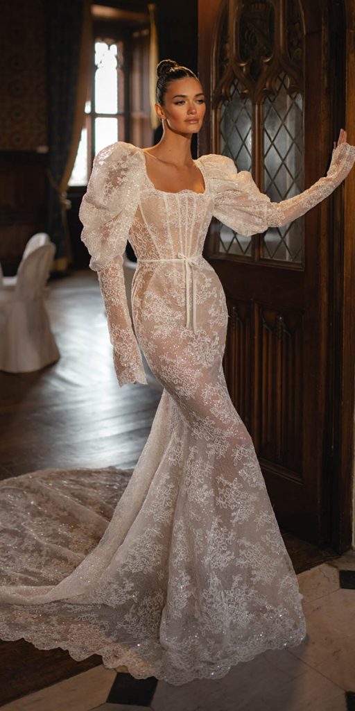  puff long sleeve wedding dresses lace sexy berta