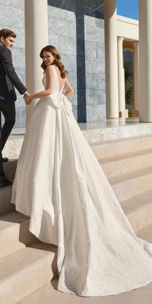 trendy wedding dresses simple with bow v back rosaclara