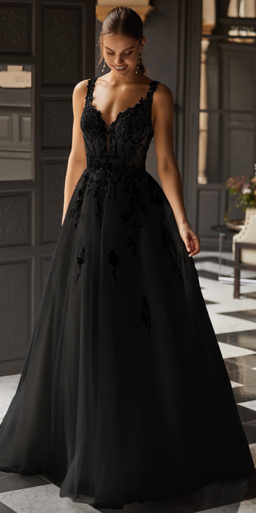 black wedding dresses a line lace moonlight