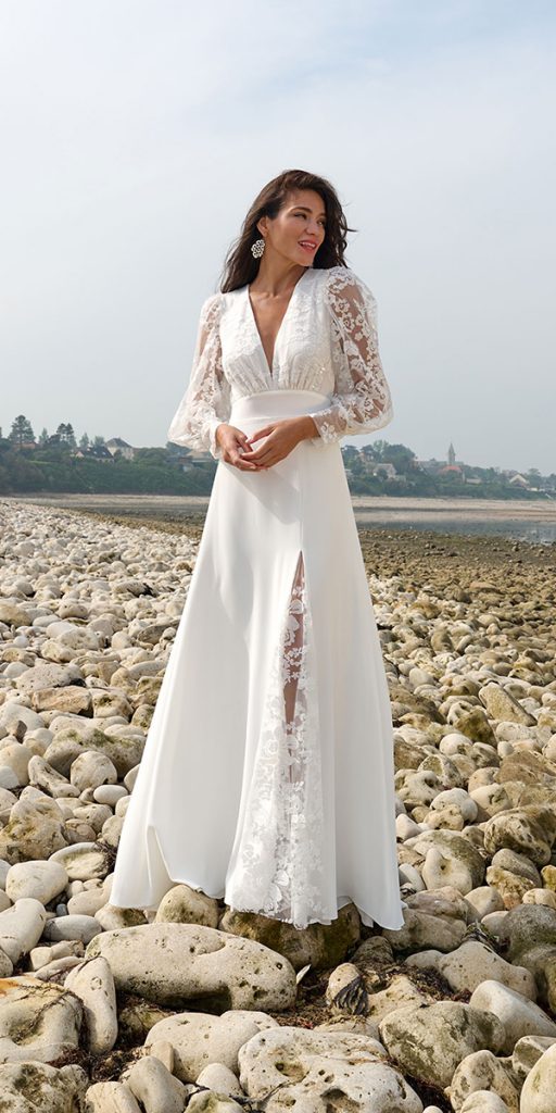 summer wedding dresses a line with long sleeves lace marie laporte
