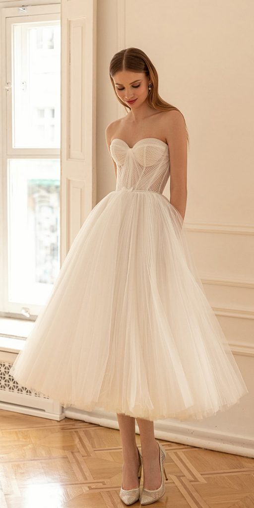 tea length wedding dresses strapless neckline simple sexy eva lendel