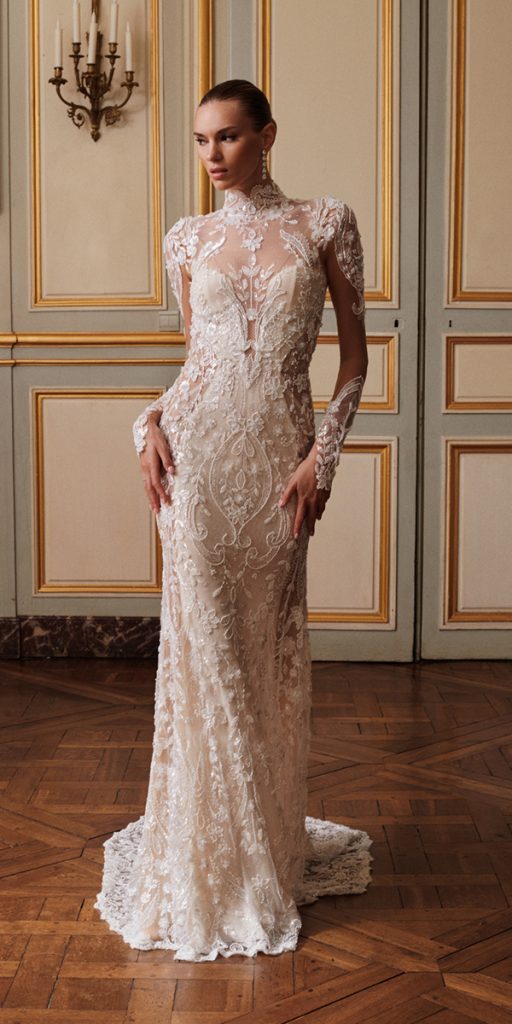 unique lace wedding dresses vintage sheath with long sleeves galialahav