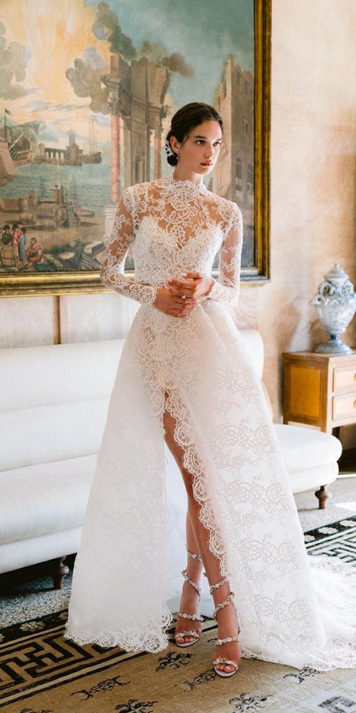 unique lace wedding dresses with long sleeves vintage moniquelhuillier