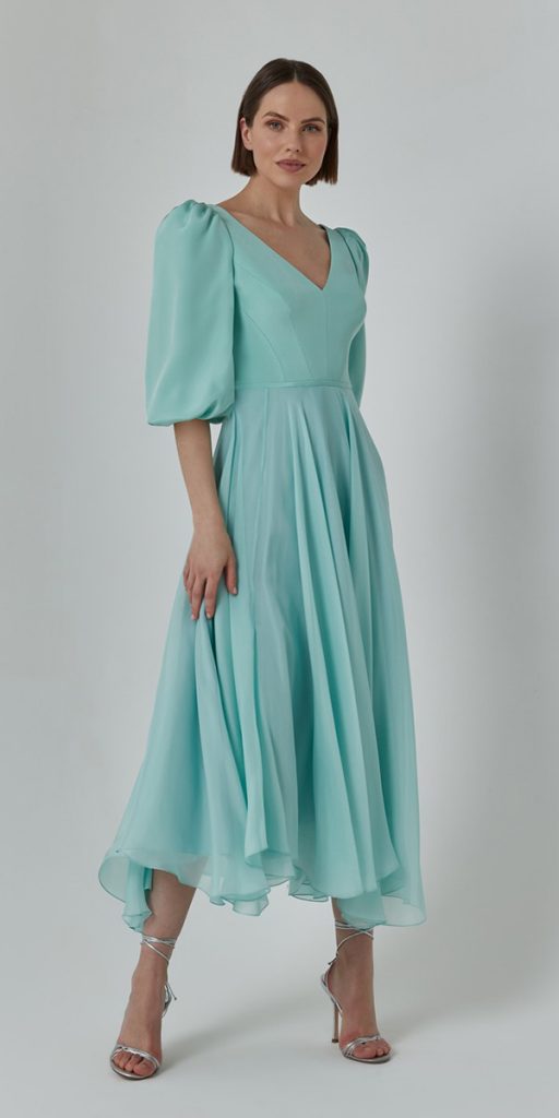 wedding guest dresses for spring tea length simple with sleeves sassiholford