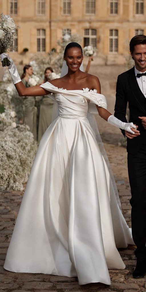 a line wedding dresses simple off the shoulder strapless millanova