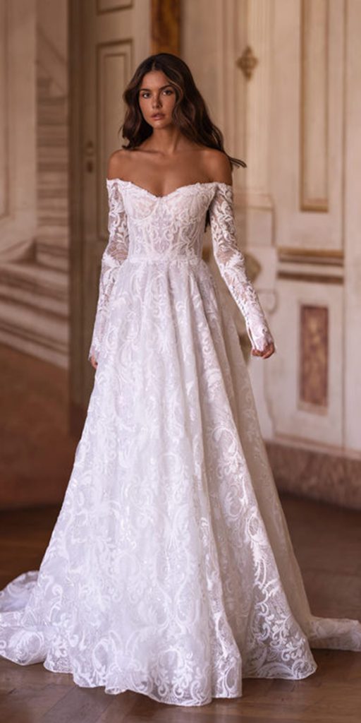 a line wedding dresses with long sleeves lace yedyna