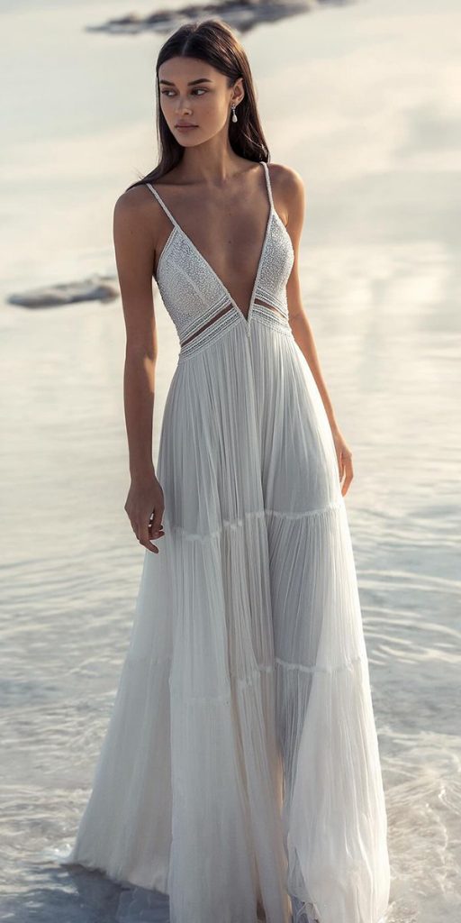 beach destination wedding dresses a line with spaghetti straps inbarfreiman