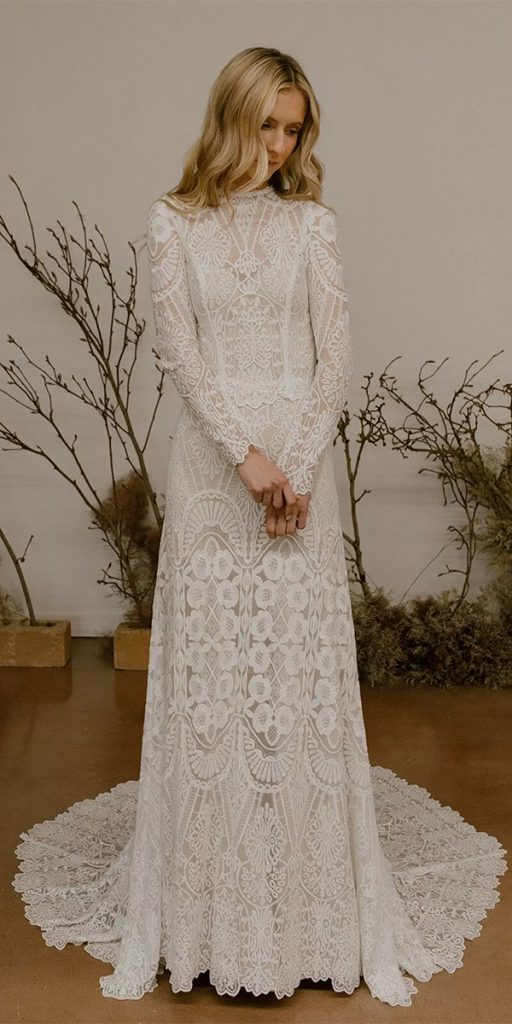 boho wedding dresses with sleeves sheath lace vintage dreamersandlovers