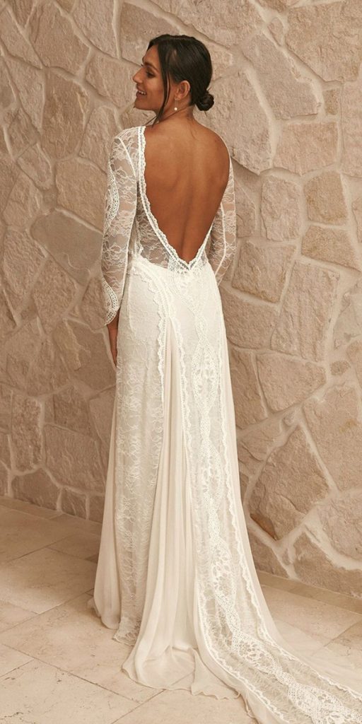 dream wedding dresses sheath backless with long sleeves lace grace loves lace