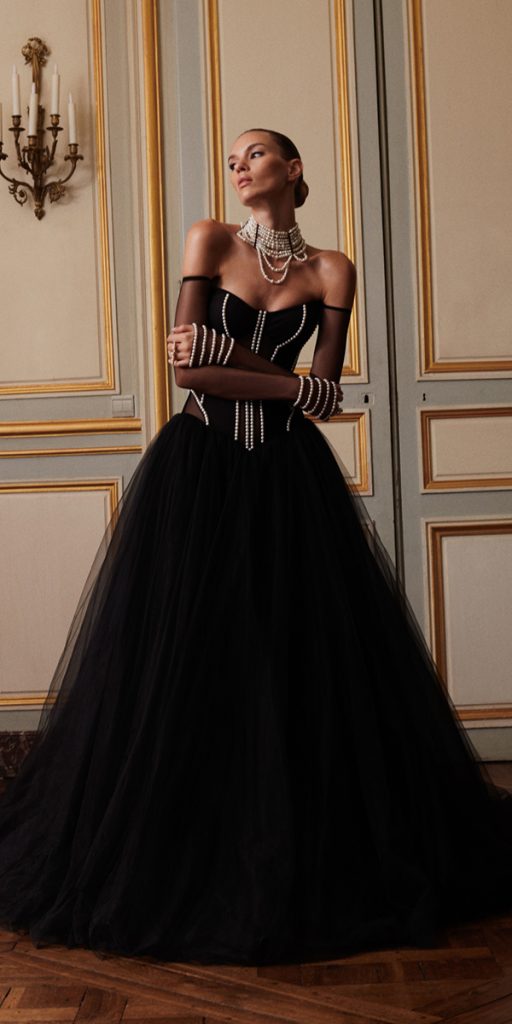 gothic wedding dresses ball gown with sleeves with pearls galialahav