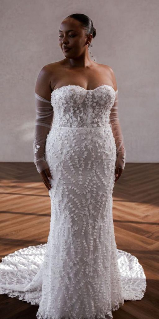 lace plus size wedding dresses sheath strapless neckline made with love